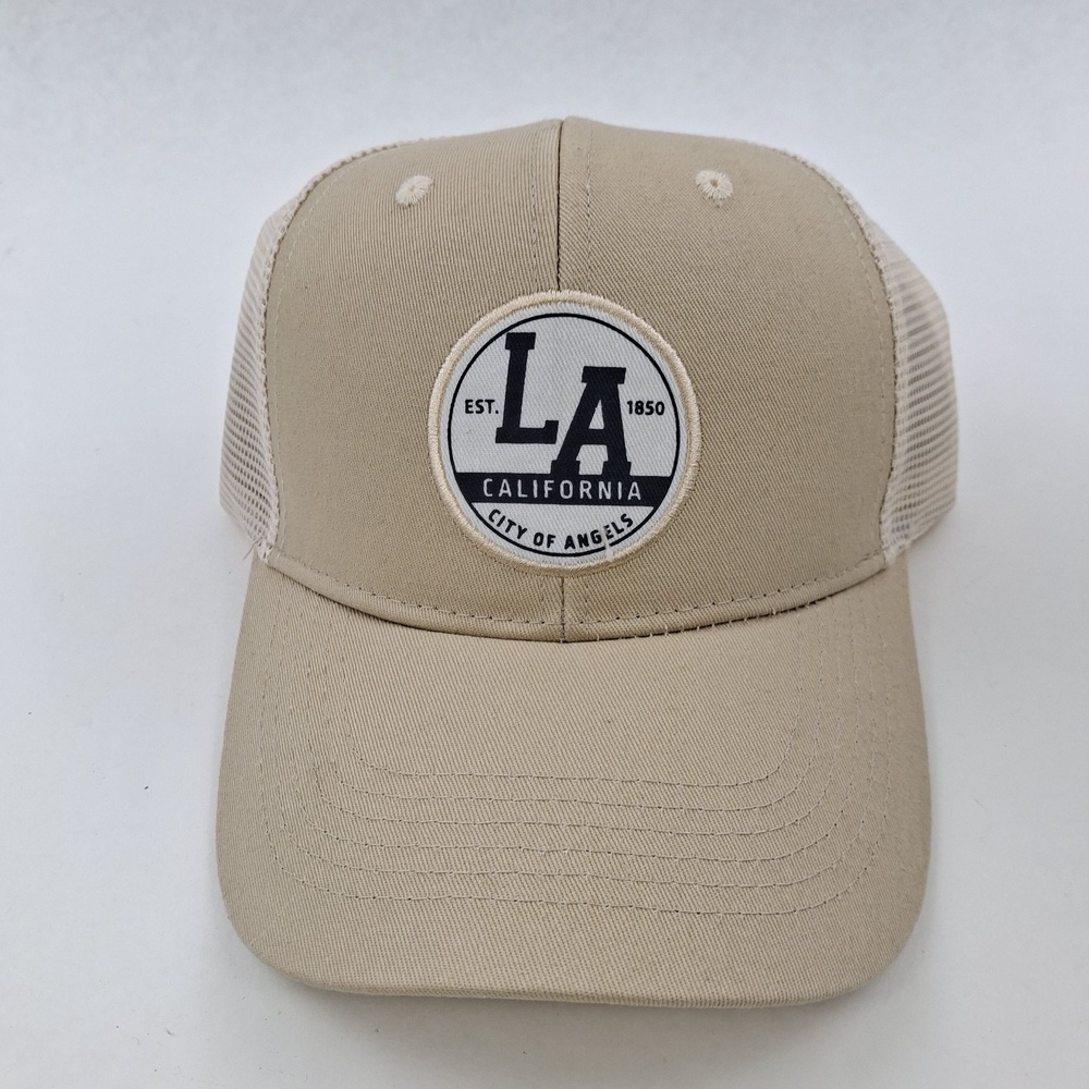 LA California City Of Angels Hat Cap Snap Back One Size Beige Trucker Mens